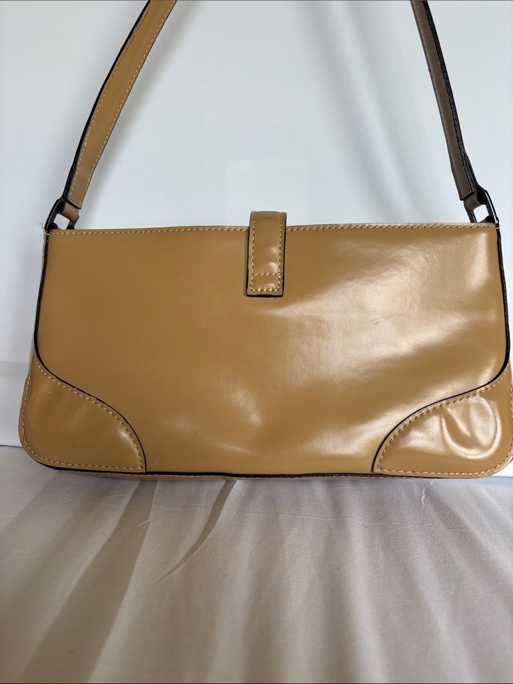 Guess Patent Leather Y2K Shoulder Bag Tan - Picture 4 of 13